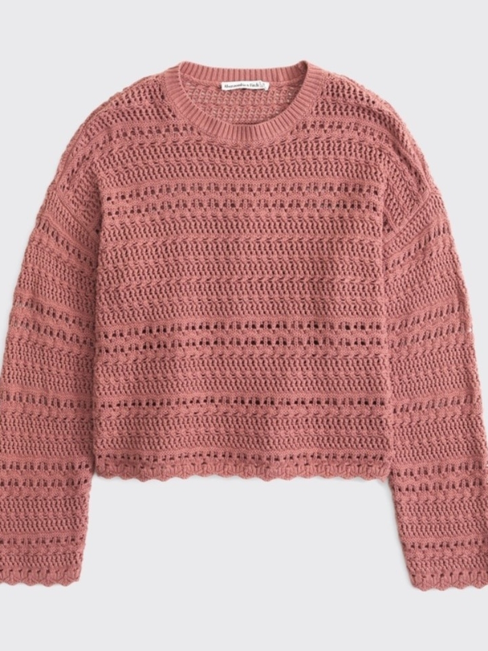 NWT Abercrombie & Fitch Textured Open Stitch Crewneck Sweater In Rose Pink - S - Picture 6 of 12